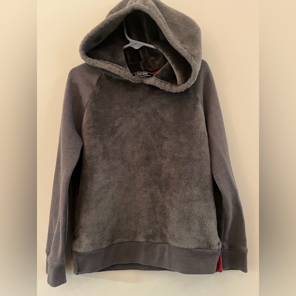 Lands' End Plush Gray Hooded Sweater